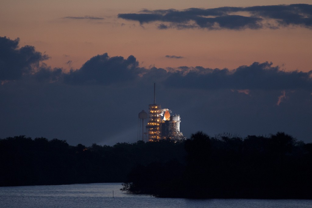 Endeavour sits on the launch pad in the predawn hours of May 16, 2011.
