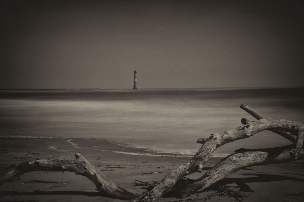 A 30 second exposure of the Morris Island Light. I used a 10 stop ND filter to give me the exposure time I was after. Converted to black and white using Nik Silver Efex Pro.