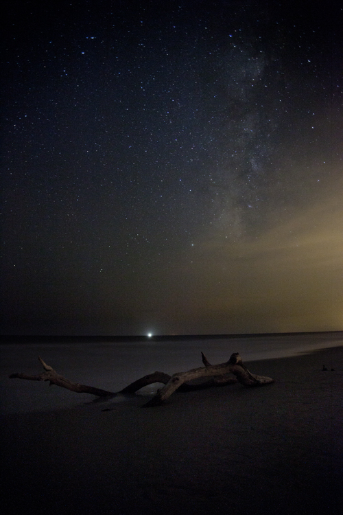 A shrimp boat under a (mostly) starry sky off the coast of South Carolina
